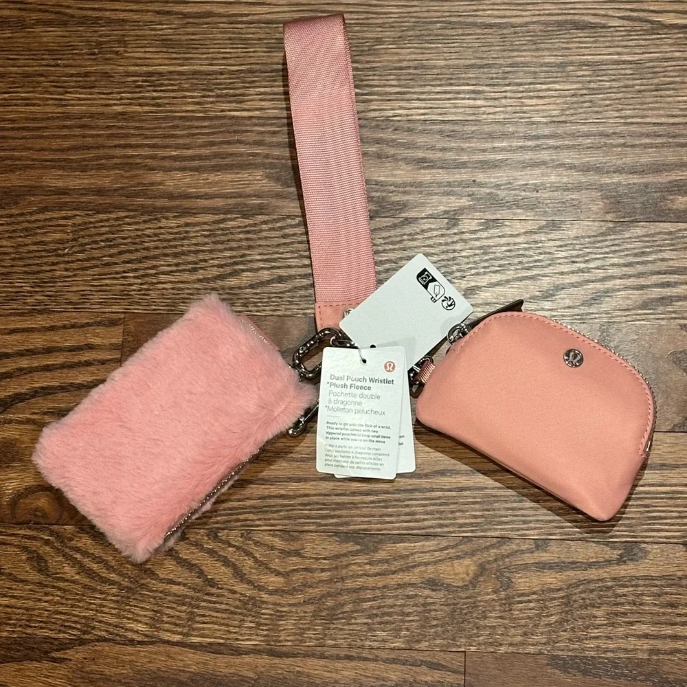 Lululemon NWT Dual Pouch Wristlet in Pink Tide one Pouch is Plush - Picture 1 of 8